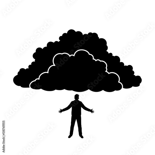 Man under dark cloud symbolizing financial troubles
