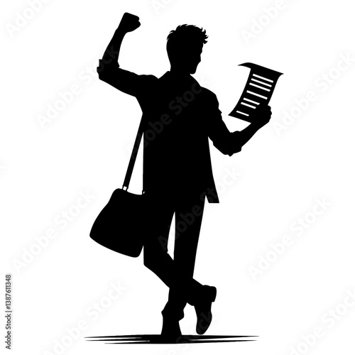 Man celebrating with document symbolizing financial victory