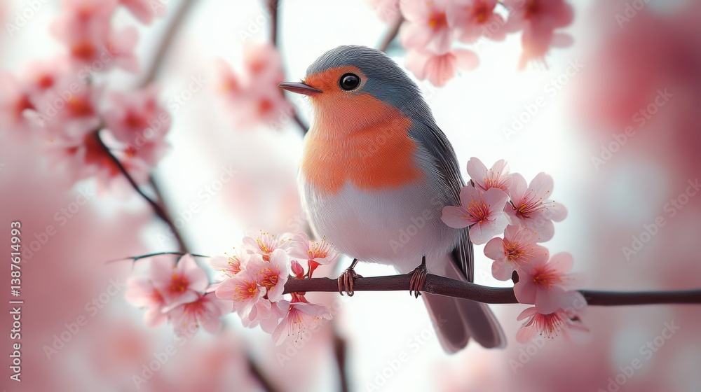 An adorable bird perches gracefully on a branch adorned with vibrant cherry blossoms, embodying the beauty of nature while evoking feelings of joy and tranquility. An adorable bird perches gracefully on a branch adorned with vibrant cherry blossoms, embodying the beauty of nature while evoking feelings of joy and tranquility.