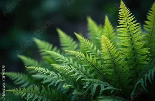 Close-up image of lush green New Zealand fern plants in forest. Native flora, exotic leaves pattern, plants texture, outdoor nature background, wilderness environment.