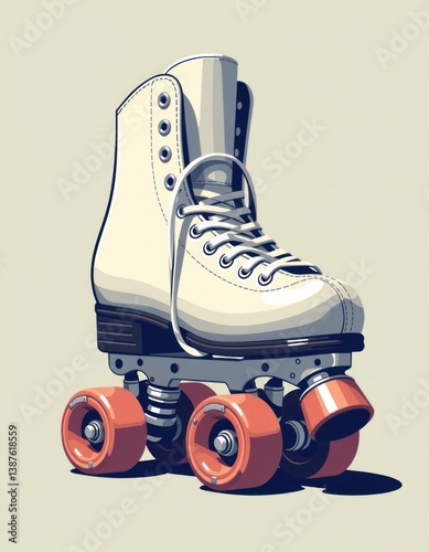 Vintage White Roller Skates Retro Quad Roller Skates Classic Design Illustration