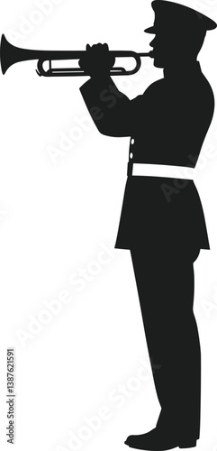 Military Bugler Silhouette Playing Trumpet – Patriotic Vector Illustration