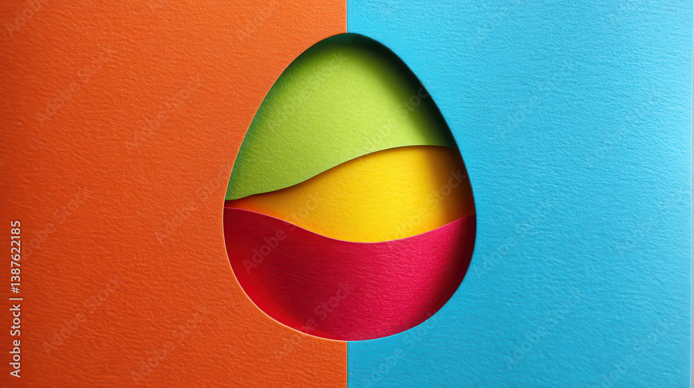 Vibrantly colored Easter egg cutout with layered paper in cheerful tones