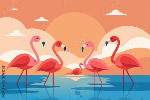 pink flamingos in water