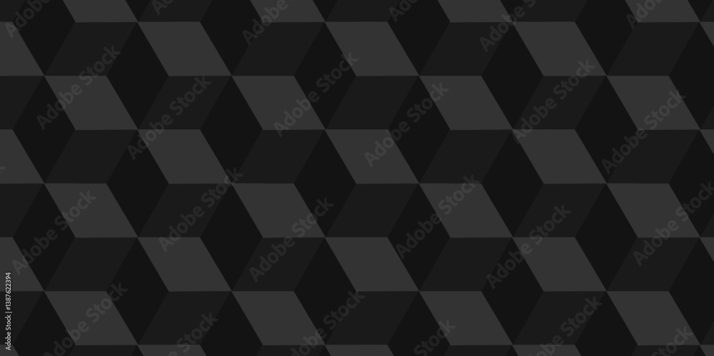 Fototapeta premium Minimal cubes geometric tile and mosaic wall grid retro digital hexagon technology wallpaper background. black block cube structure backdrop square triangle texture vintage design.