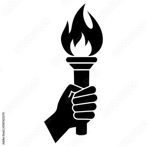 Hand holding a torch with flame silhouette vector image