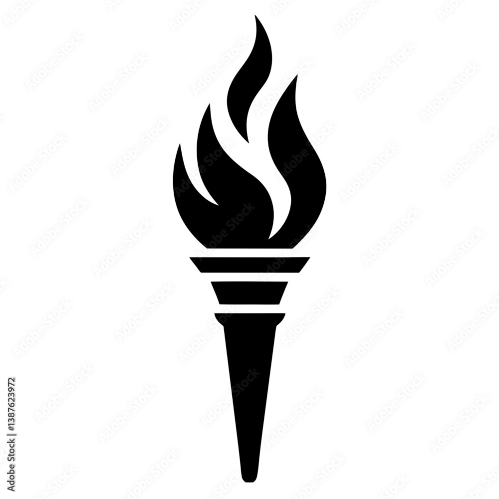 Torch silhouette image of a burning flame for graphic design.