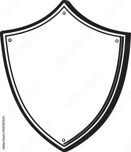 Guard Shield Protection Safety Insurance Black and White Vector Illustration, Sketch Drawing Line Linear Engraving, Hand-drawn Isolated Icon Symbol