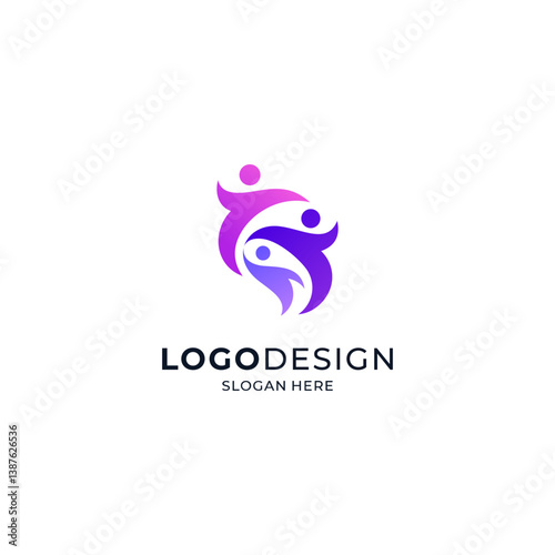 A group of children playing with colorful gradient designs for logos of kindergartens, orphanages, charities, and social organizations.