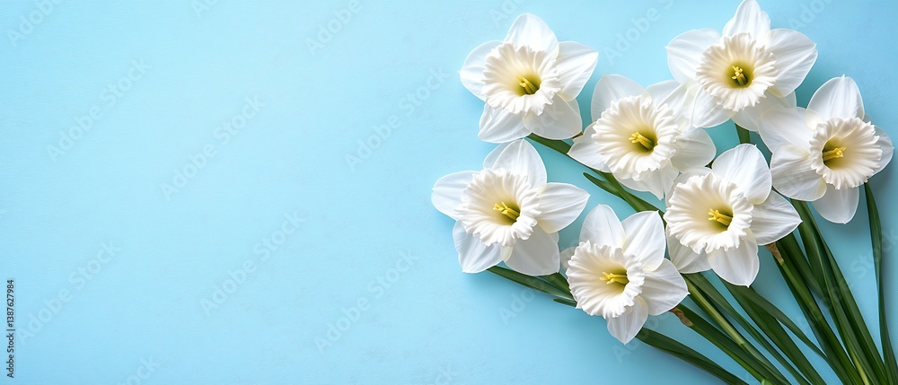 Fototapeta premium Spring Daffodils on Light Blue