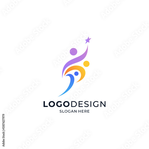 colorful people reaching for the stars for education logos, kindergartens, orphanages, and social organizations