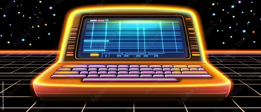 Obraz premium Retro Computer in Space Background