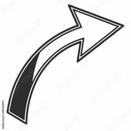 Right Arc Arrow Icon. arrow icon vector illustration. Arc design right side pointing arrow icon vector. Design element.