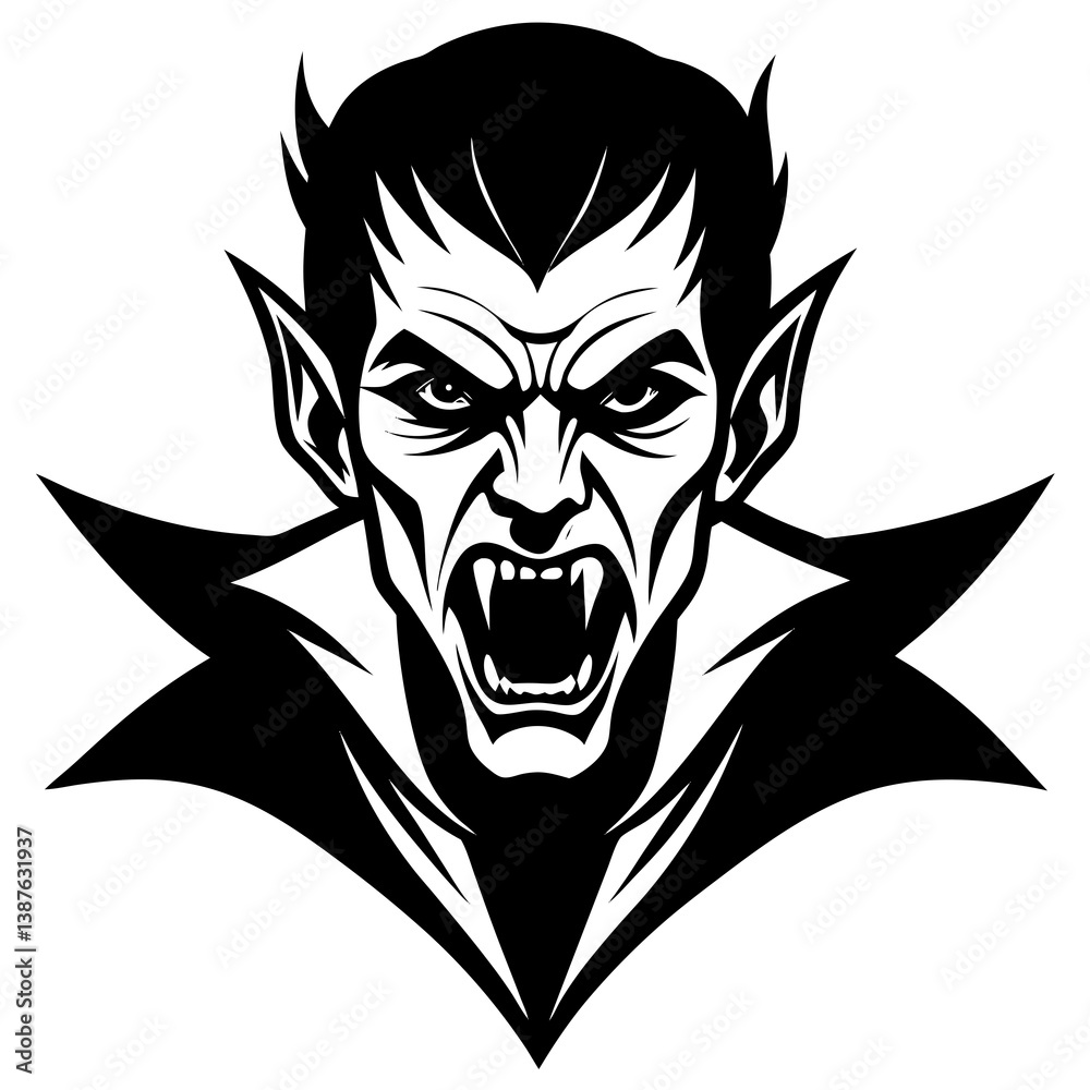 Fototapeta premium Vampire Face Vector | Printable Halloween Horror Art | Scary Vampire SVG Design