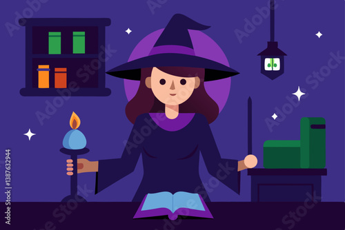 halloween witch with a broom