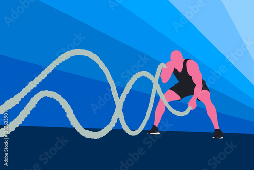 A man waving battle ropes