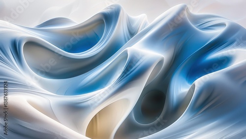 An abstract digital artwork featuring flowing, smooth textures in blue and white. The image showcases elegant curves and a dynamic wave design, offering a modern and futuristic aesthetic.