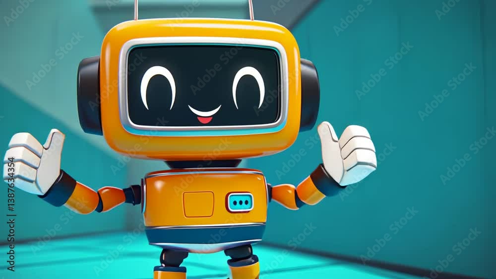 Cute Cartoon Robot Character in Colorful 3D Animation Fun for Kids