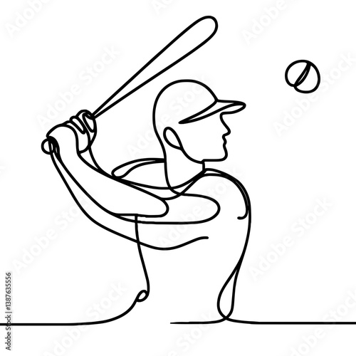 Line Art of a Man Playing Softball Against a Transparent Background 