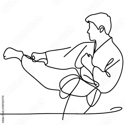 Man Practicing Karate in a Minimalistic Style on Transparent Background  
