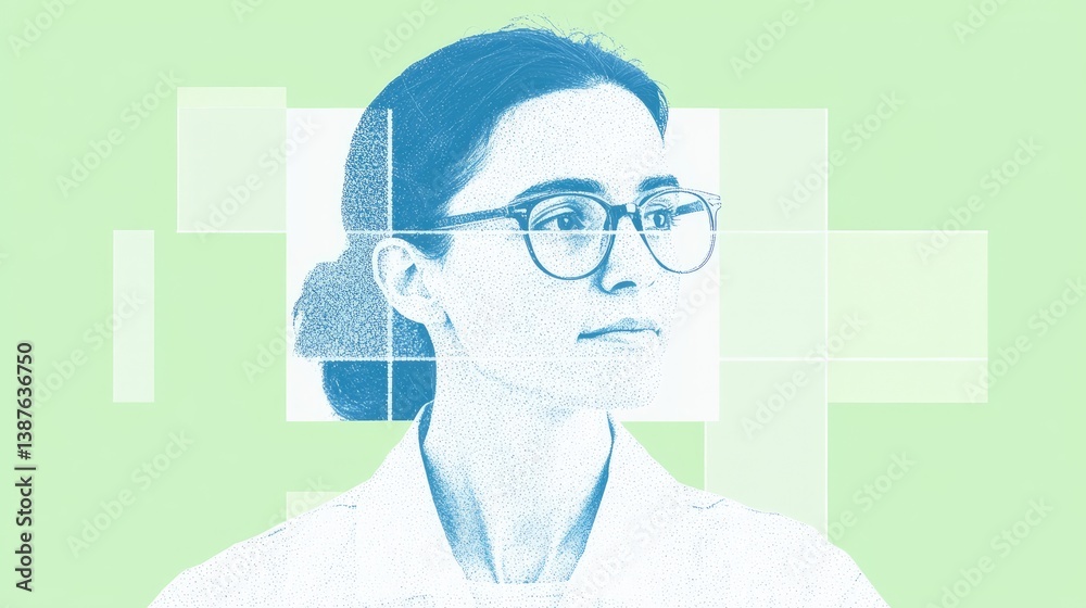 Thoughtful woman with glasses, digital art style Thoughtful woman with glasses, digital art style