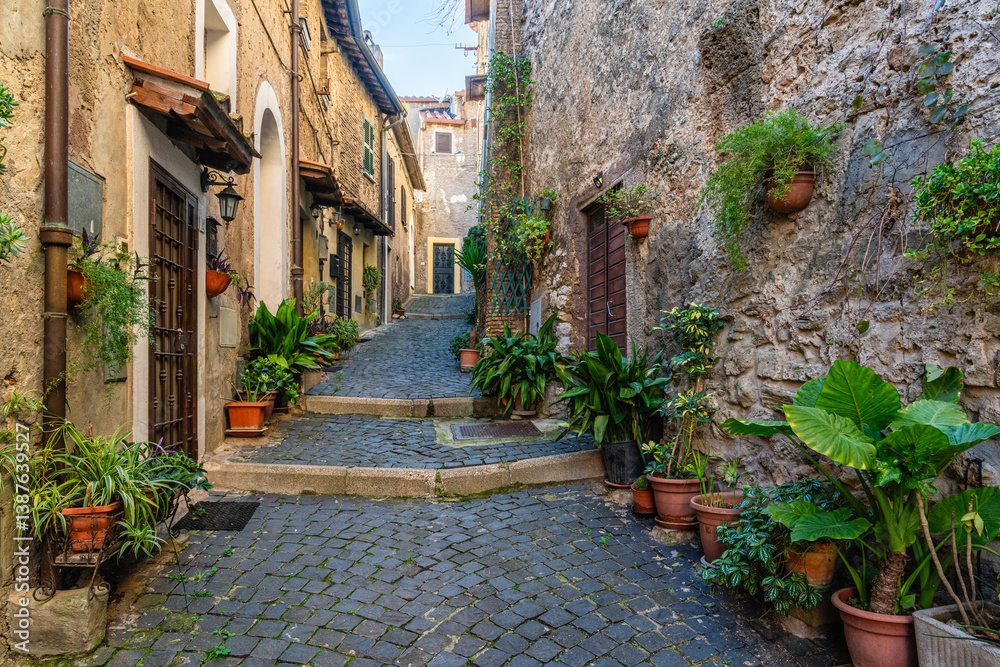 Fototapeta premium Scenic sight on a sunny afternoon in the village of Torrita Tiberina, Provicnce of Rome, Lazio, Italy.