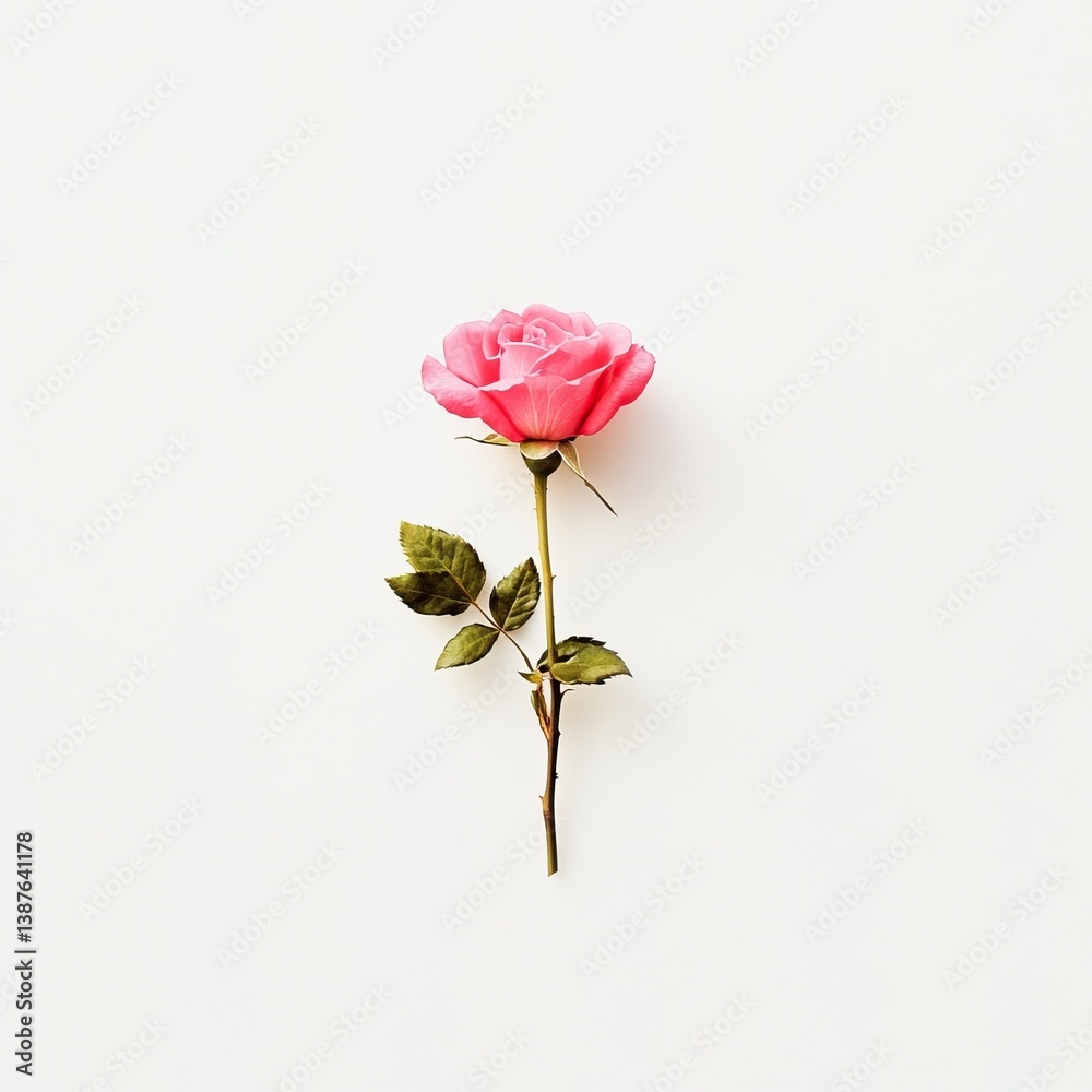 Fototapeta premium Elegant single pink rose on white background