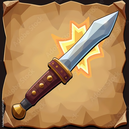 Ancient Parchment Enchantment: Leather Dagger with Crackling Energy