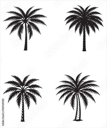 Four Silhouettes of Majestic Palm Trees