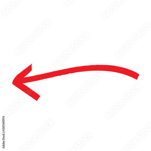 Left hand drawn arrow sign with crayon or charcoal texture. Red arrow brush