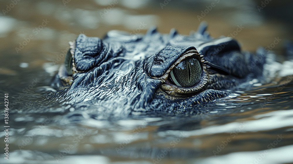Close up of crocodile swimming with sharp textures on its skin Close up of crocodile swimming with sharp textures on its skin