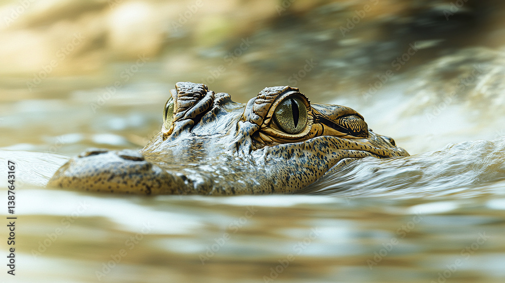 crocodile head emerges from water, eyes alert and focused crocodile head emerges from water, eyes alert and focused
