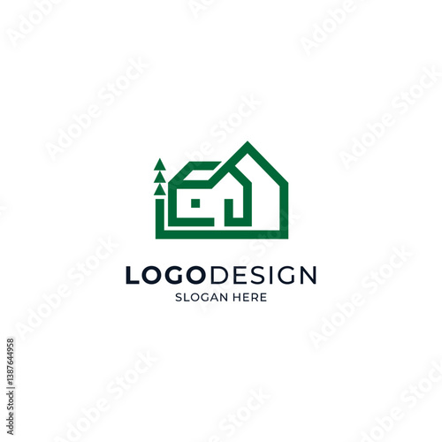 green house and foliage for eco-friendly housing logo