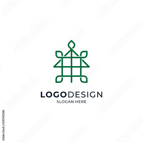 green building and foliage for eco-friendly, botanical and hydroponic housing logo