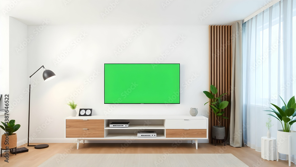 Modern Living Room with Smart TV mockup Modern Living Room with Smart TV mockup