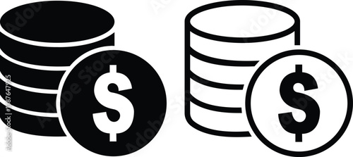 Money and Finance dollar Icon in flat line set. isolated on transparent background