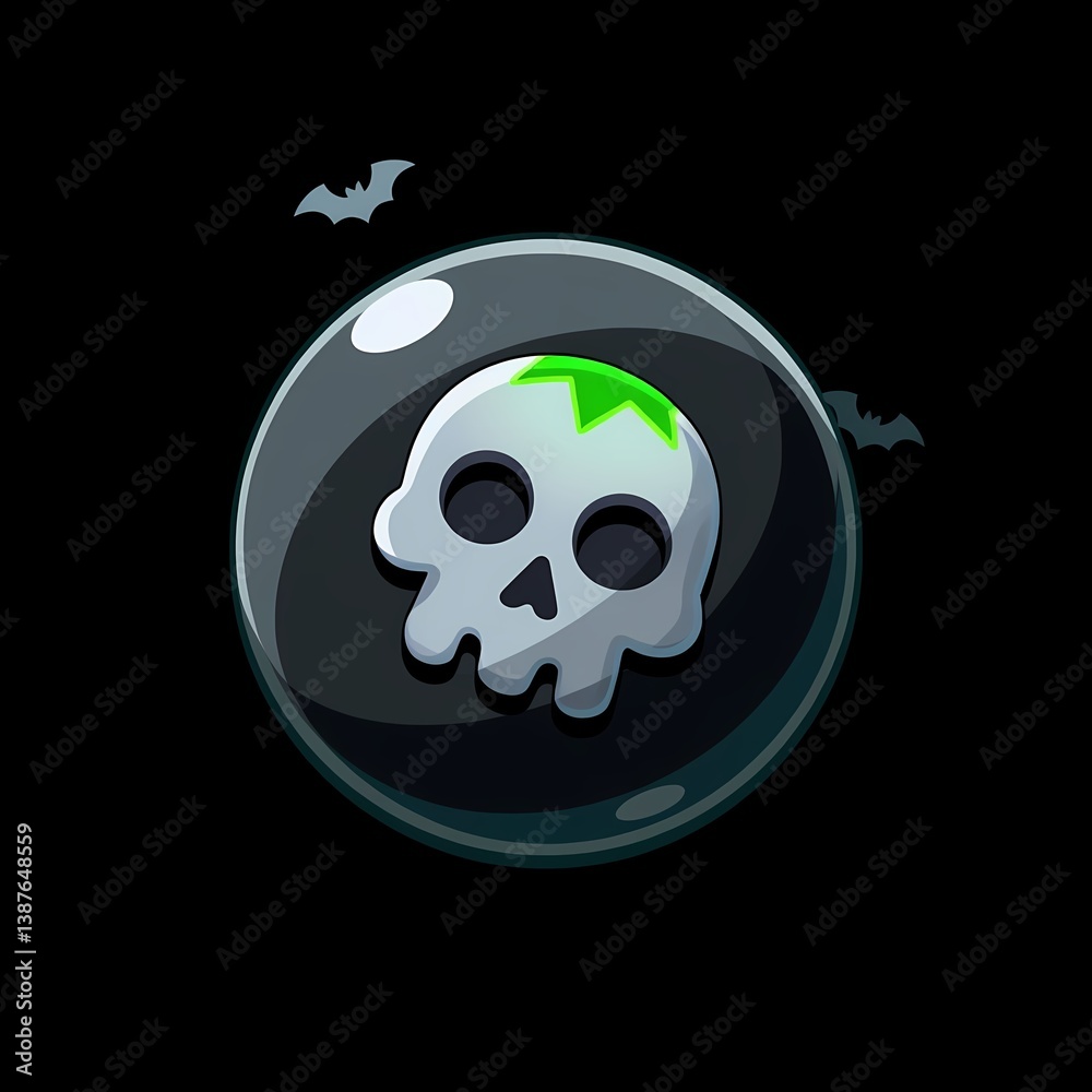 Ethereal Skull Icon Surrounded by Flying Bats on Smoky Background Ethereal Skull Icon Surrounded by Flying Bats on Smoky Background