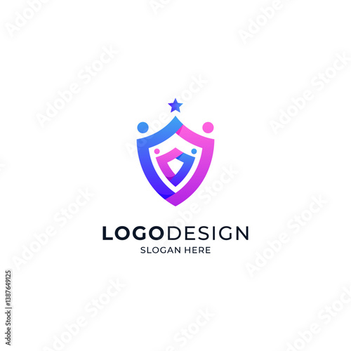 shield with a person reaching for a star for the logo caring for children, orphanages, and education