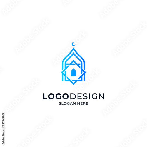 mosque building with line art style for religious logo, Ramadan and Islamic holidays
