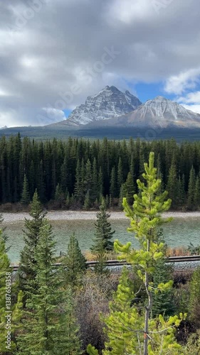 Scenic Viewpoint at Morant's Curve Canada in Autumn. Vertical Footage