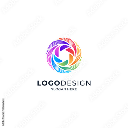 camera lens and photography logo with a colorful and shiny design style