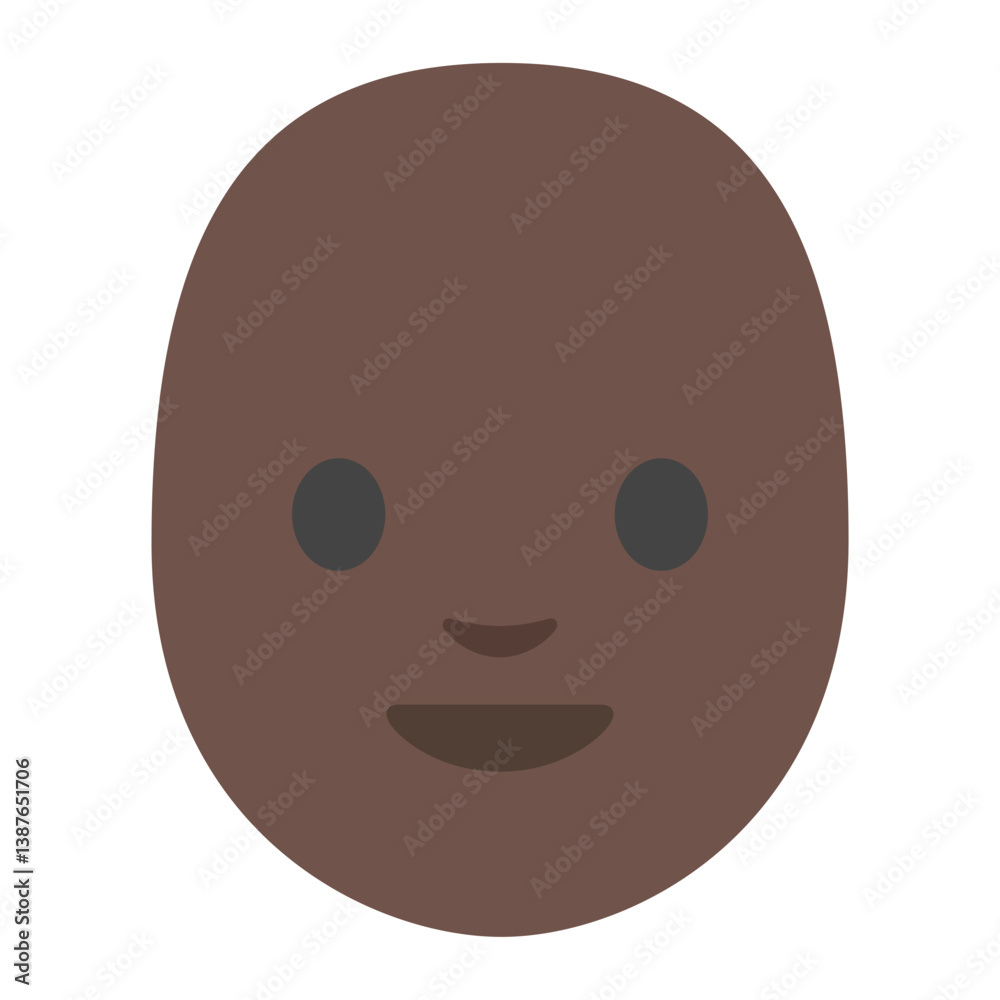 Fototapeta premium Neutral Face Cartoon Style Clipart Illustration | Minimalistic Dark Brown Face Isolated on White Background