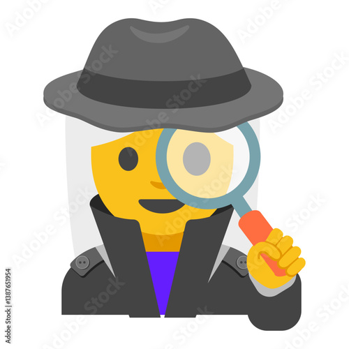 Detective with White Hair Holding Magnifying Glass Clipart Illustration | Minimalistic Detective with Magnifying Glass Isolated on White Background