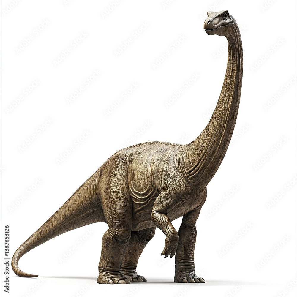 Fototapeta premium Brachiosaurus standing on white background, showcasing its long neck
