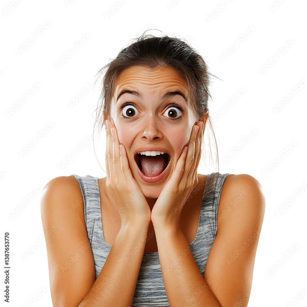 A Woman with Excited Expression and Hands on Cheeks Isolated on Transparent Background A Woman with Excited Expression and Hands on Cheeks Isolated on Transparent Background