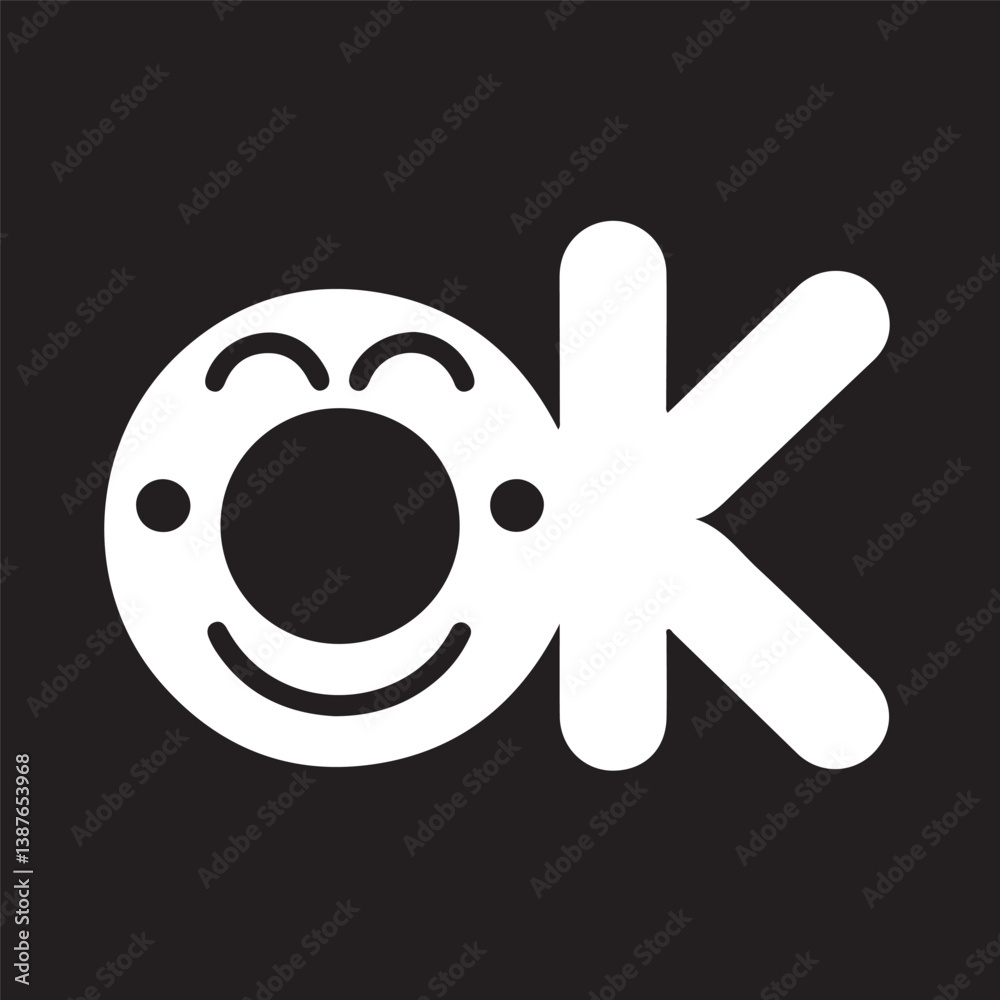 Fototapeta premium minimalist logo design, white letters ok on black background, bold geometric typography, stark contrast, simple and clean, modern branding