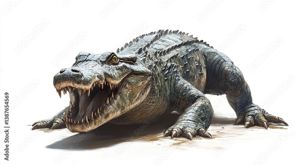 Naklejka premium Crocodile with open mouth isolated on white background. Fierce and powerful