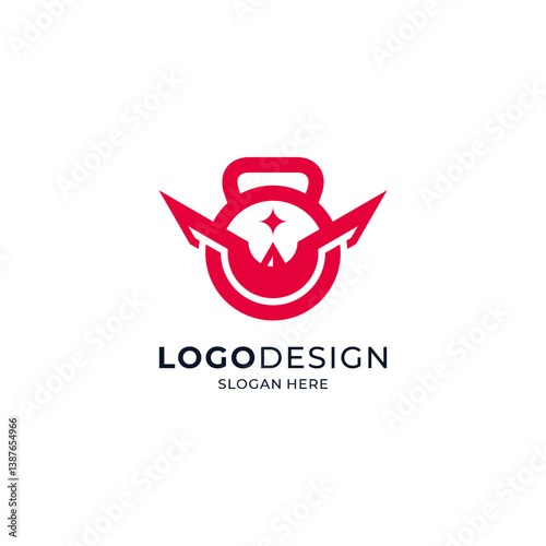 kettlebell and eagle with star for fitness, sport and gym logo design