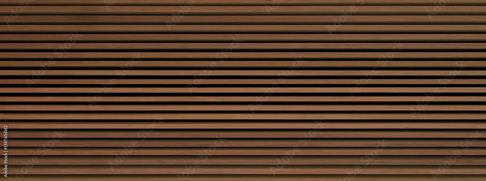 Long panoramic wooden background banner - brown wooden acoustic panels wall texture seamless pattern horizontal. Long panoramic wooden background banner - brown wooden acoustic panels wall texture seamless pattern horizontal.
