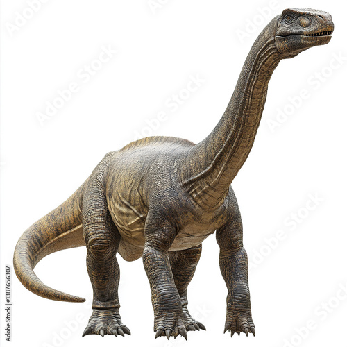 Diplodocus dinosaur with long neck on white background